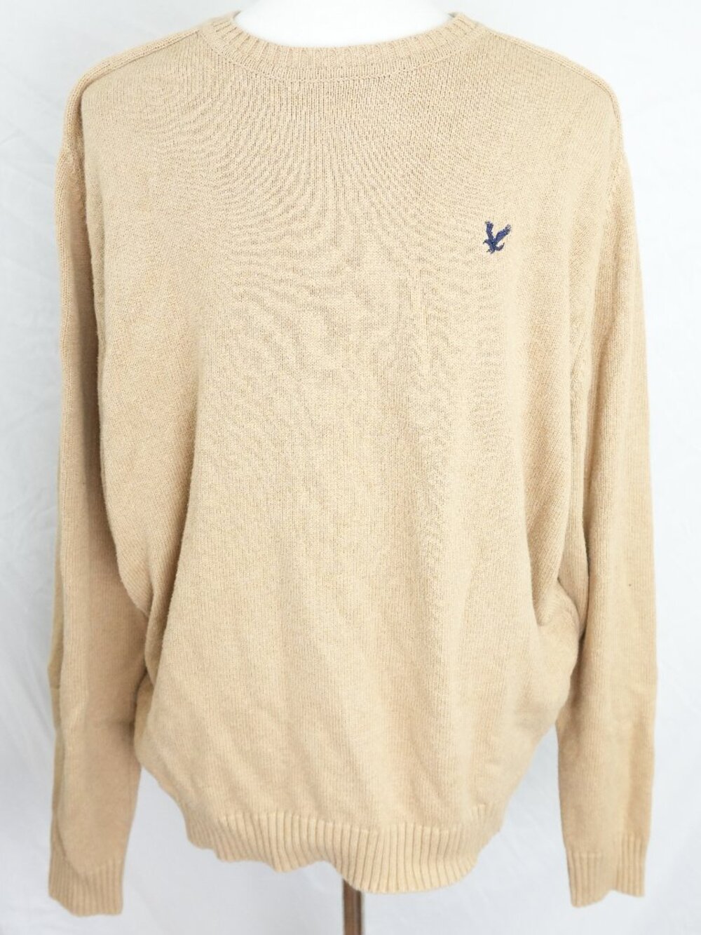 Lyle & Scott Embroidered Eagle Sweater Mens XL 100% Combed Cotton Tan Dark Blue